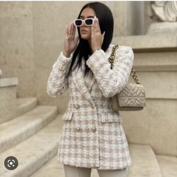 Zara Textured Tweed Double Breasted Blazer Blogger Fave 8415/706/046 - Picture 5 of 7